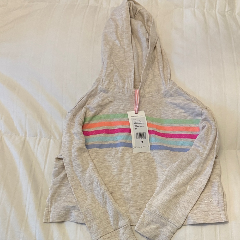 Vineyard Vines Light Gray Kids Hoodie with Pastel Stripes